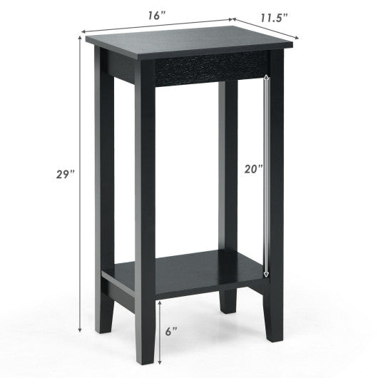 2-Tier Nightstand End Side Wooden Legs Table for Bedroom-Black Hot on Sale