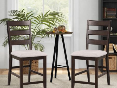 2 Piece Counter Height Bar Stool Set with Padded Seat and Rubber Wood Legs-Beige Online Hot Sale