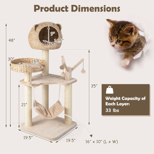 Multi-Level Cat Tree with Condo Hammock and Rotatable Hanging Balls-Natural Online now