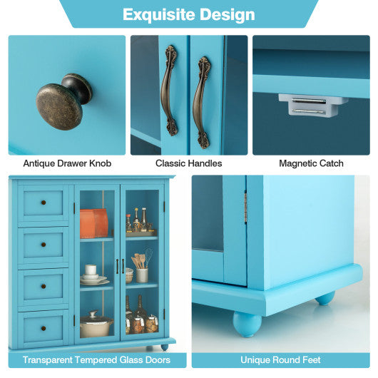 Buffet Sideboard Table Kitchen Storage Cabinet with Drawers and Doors-Blue For Discount