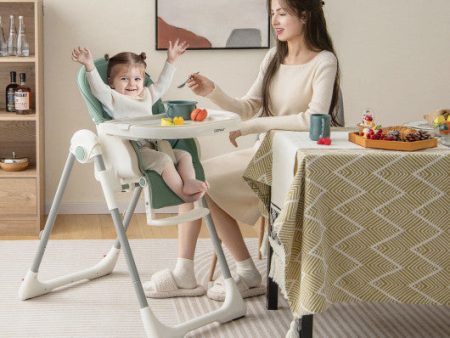 4-in-1 Foldable Baby High Chair with 7 Adjustable Heights and Free Toys Bar-Green For Discount