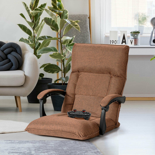 14-Position Adjusting Lazy Sofa Chair with Waist Pillow and Armrests-Coffee Supply