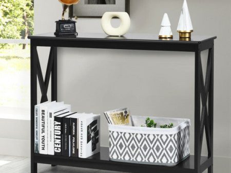 2-Tier Console X-Design Sofa Side Accent Table-Black For Discount