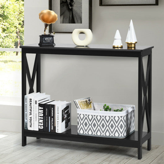 2-Tier Console X-Design Sofa Side Accent Table-Black For Discount