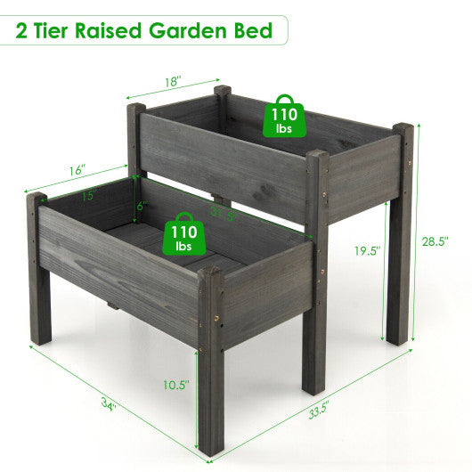 2 Tier Wooden Raised Garden Bed with Legs Drain Holes-Gray Discount