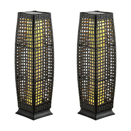 2 Pieces Solar-Powered Square Wicker Floor Lamps with Auto LED Light-Black on Sale