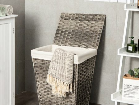 Foldable Handwoven Laundry Hamper with Removable Liner-Gray Online now