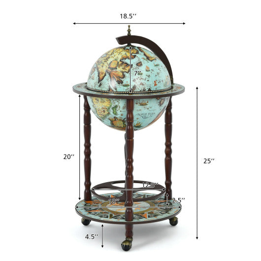 17 Inch Globe Wine Bar Stand 16th Century Italian Map Liquor Bottle Shelf Cart Hot on Sale