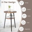 2-Tier Round End Table with Open Shelf and Triangular Metal Frame-Walnut on Sale