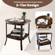 2-Tier Round End Table with Storage Shelf for Living Room-Brown For Sale