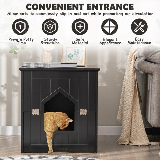 Cat Litter Box Enclosure with Flip Magnetic Half Door-Black Sale