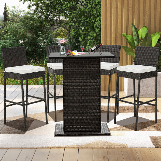 2 Pieces Patio Cushioned Wicker Barstools with Cozy Footrest-Set of 2 For Cheap