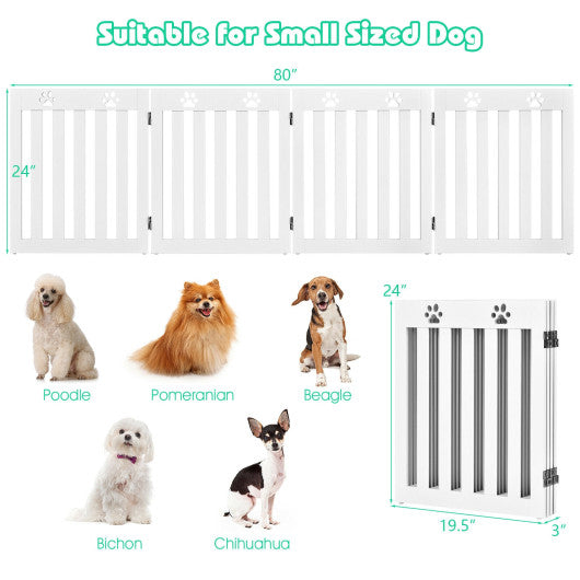 24 Inch Folding Wooden Freestanding Pet Gate Dog Gate with 360° Hinge -White Supply