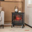 1400W Electric Stove Heater with 3-Level Flame Effect and 3-Sided View-Black Fashion