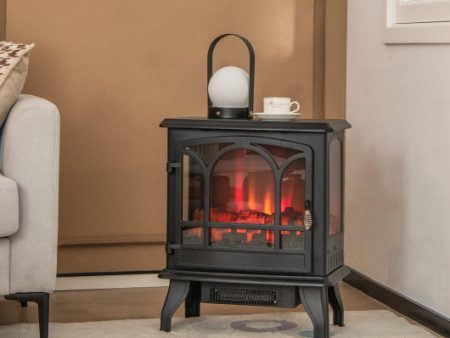 1400W Electric Stove Heater with 3-Level Flame Effect and 3-Sided View-Black Fashion