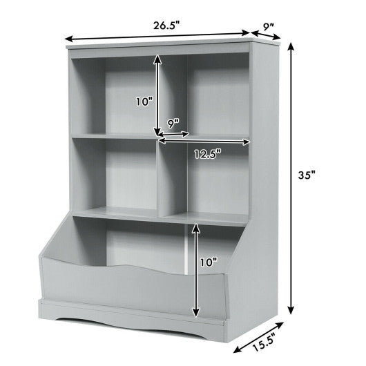 3-Tier Children s Multi-Functional Bookcase Toy Storage Bin Floor Cabinet-Gray Online now