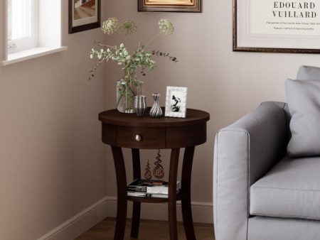 2-Tier Wood Round End Table with Open Drawer-Brown on Sale