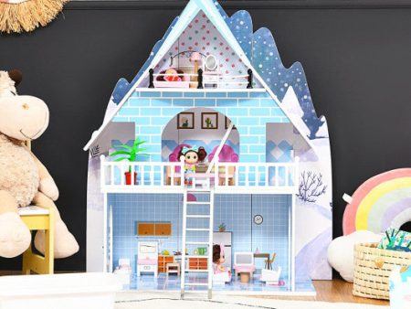 Wooden Dollhouse 3-Story Pretend Playset with Furniture and Doll Gift for Age 3+ Year Discount