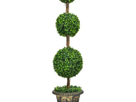 4 Feet Artificial Topiary Triple Ball Tree Plant Hot on Sale