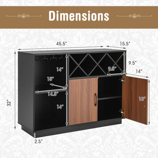 Industrial Sideboard Cabinet with Removable Wine Rack and Glass Holder Discount