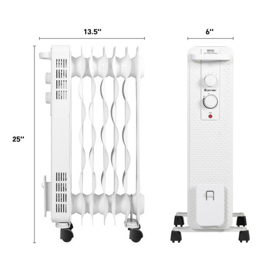 1500 W Oil-Filled Heater Portable Radiator Space Heater with Adjustable Thermostat-White Fashion