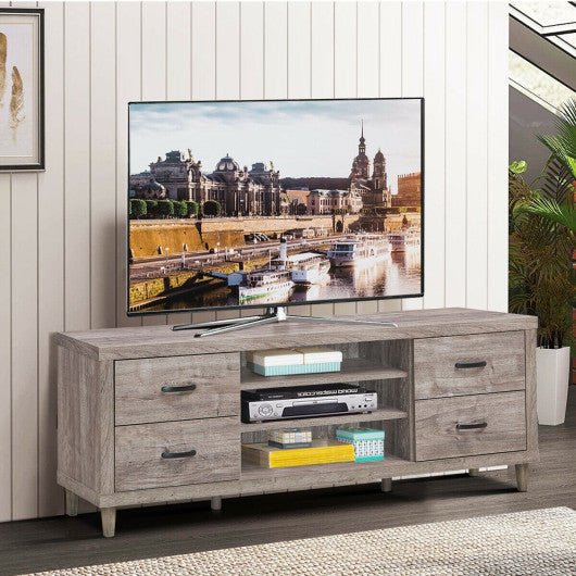 Retro Wooden TV Stand with 3 Open Shelves and 4 Drawers Online