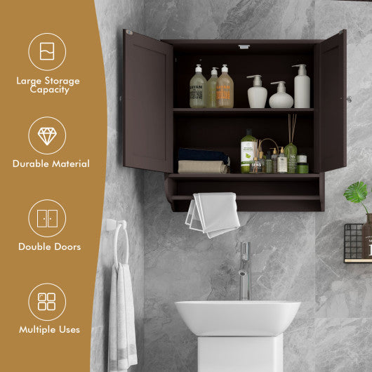 Wall Mounted Bathroom Storage Medicine Cabinet with Towel Bar-Brown Online Sale