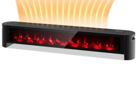 1400W Electric Baseboard Heater with Realistic Multicolor Flame-Black on Sale