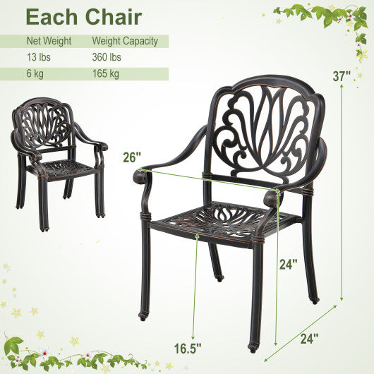 2 Pieces Patio Cast Aluminum Dining Chairs with Armrests-Bronze Online