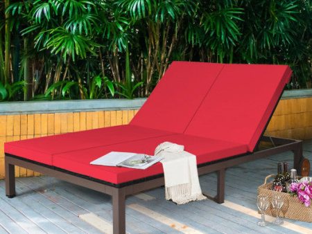 2-Person Patio Rattan Lounge Chair with Adjustable Backrest-Red For Cheap