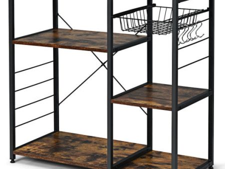 Industrial Kitchen Baker s Rack Microwave Shelf with 6 Hooks Fashion