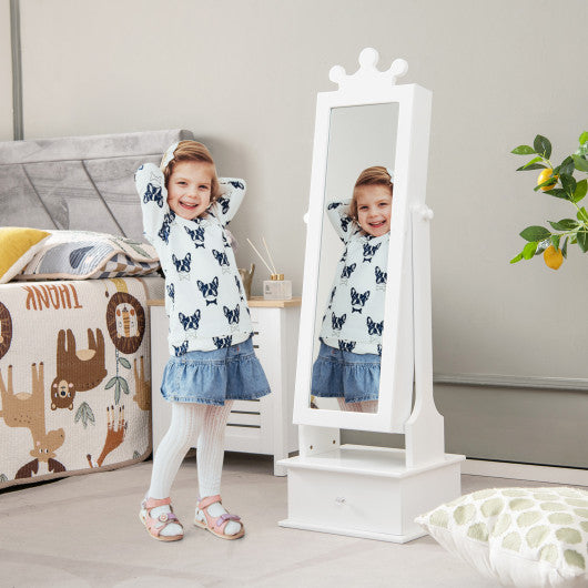 2-in-1 Kids Play Jewelry Armoire with Full Length Mirror and Drawers-White For Discount