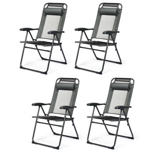 4 Pieces Patio Garden Adjustable Reclining Folding Chairs with Headrest-Gray For Cheap