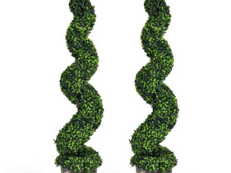 2 Pack 4 Feet Artificial Spiral Boxwood Topiary Indoor Outdoor Decor Sale