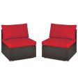 2 Pieces Patio Rattan Armless Sofa Set with 2 Cushions and 2 Pillows-Red Sale