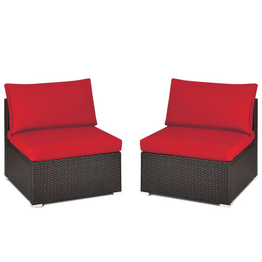 2 Pieces Patio Rattan Armless Sofa Set with 2 Cushions and 2 Pillows-Red Sale