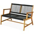 2-Person Acacia Wood Yard Bench for Balcony and Patio-Black Fashion