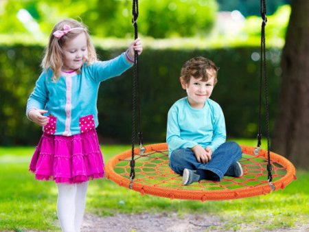 40 Inch Spider Web Tree Swing Kids Outdoor Play Set with Adjustable Ropes-Orange For Cheap