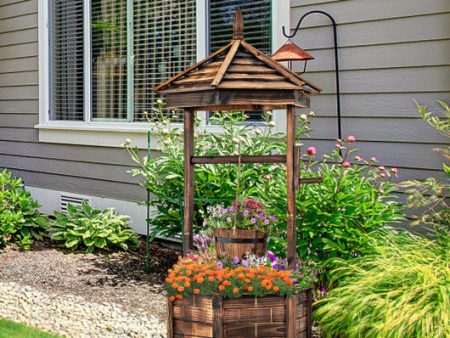 Rustic Wooden Wishing Well with Adjustable Hanging Bucket-Brown Online Hot Sale