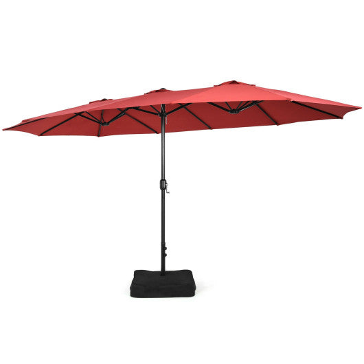 15 Feet Double-Sided Twin Patio Umbrella with Crank and Base-Red Cheap