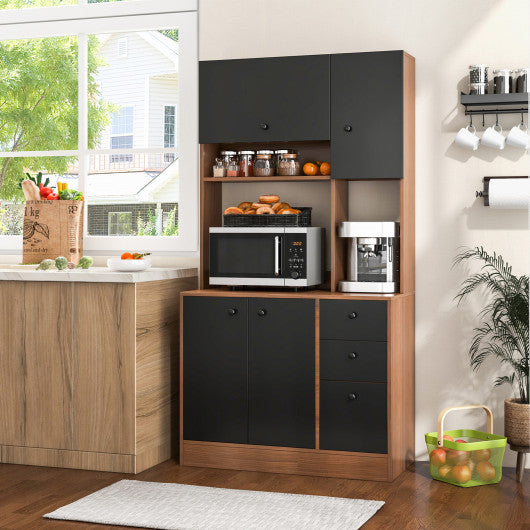 71 Inch Kitchen Pantry with 3 Storage Cabinet and 3 Deep Drawers-Walnut For Discount