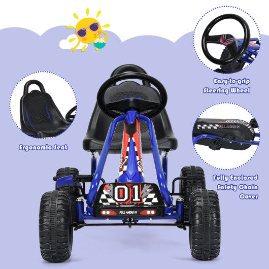 4 Wheel Pedal Powered Ride On with Adjustable Seat-Blue For Discount