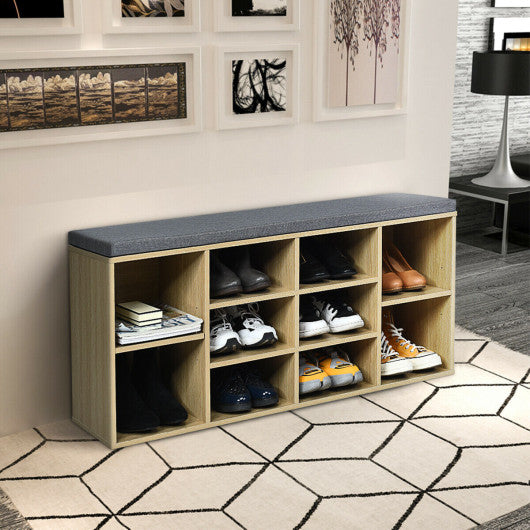 10-Cube Organizer Shoe Storage Bench with Cushion for Entryway-Beige For Discount