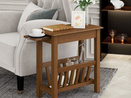 2-Tier End Table with Pull-out Tray and Solid Rubber Wood Legs-Natural Online