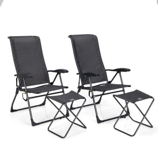 4 Pieces Patio Adjustable Back Folding Dining Chair Ottoman Set-Gray Online Hot Sale