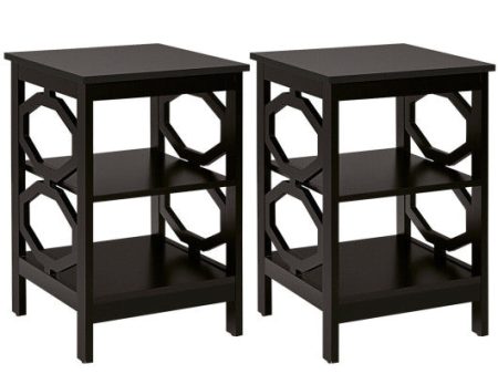 2 Pieces 3-tier Nightstand Sofa Side End Accent Table Storage Display Shelf-Black Fashion