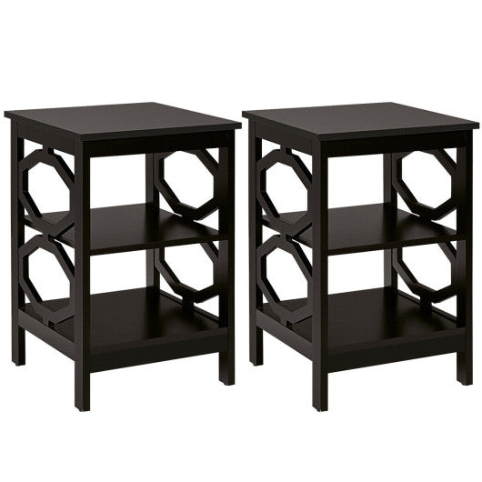 2 Pieces 3-tier Nightstand Sofa Side End Accent Table Storage Display Shelf-Black Fashion