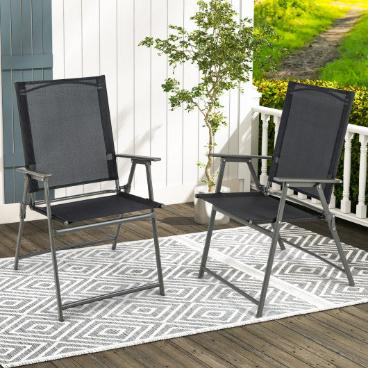 2 Pieces Patio Folding Chairs with Armrests for Deck Garden Yard-Black & Gray on Sale