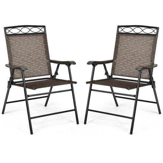 Set of 2 Patio Folding Chairs Sling Portable Dining Chair Set with Armrest Online