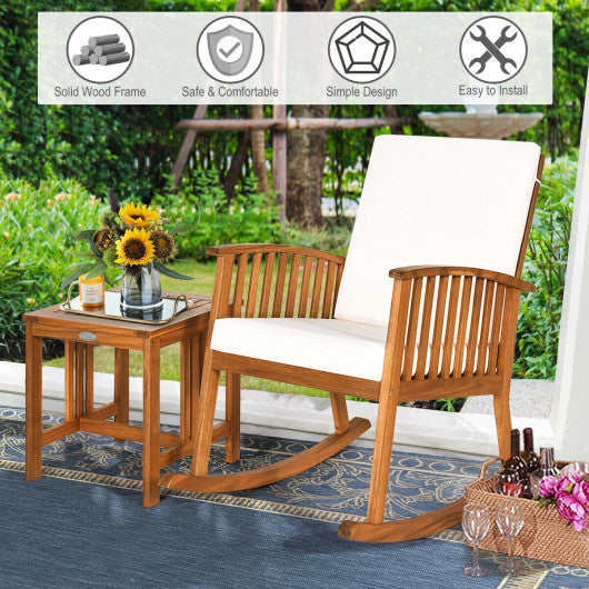 2 Pieces Acacia Wood Patio Rocking Chair Table Set Fashion